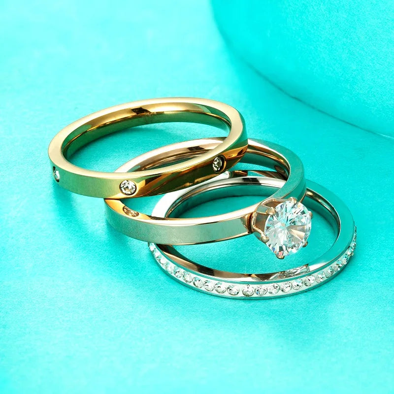 Anel Triplo Solitária Luxo