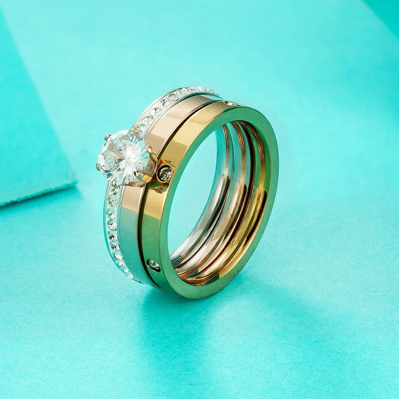 Anel Triplo Solitária Luxo