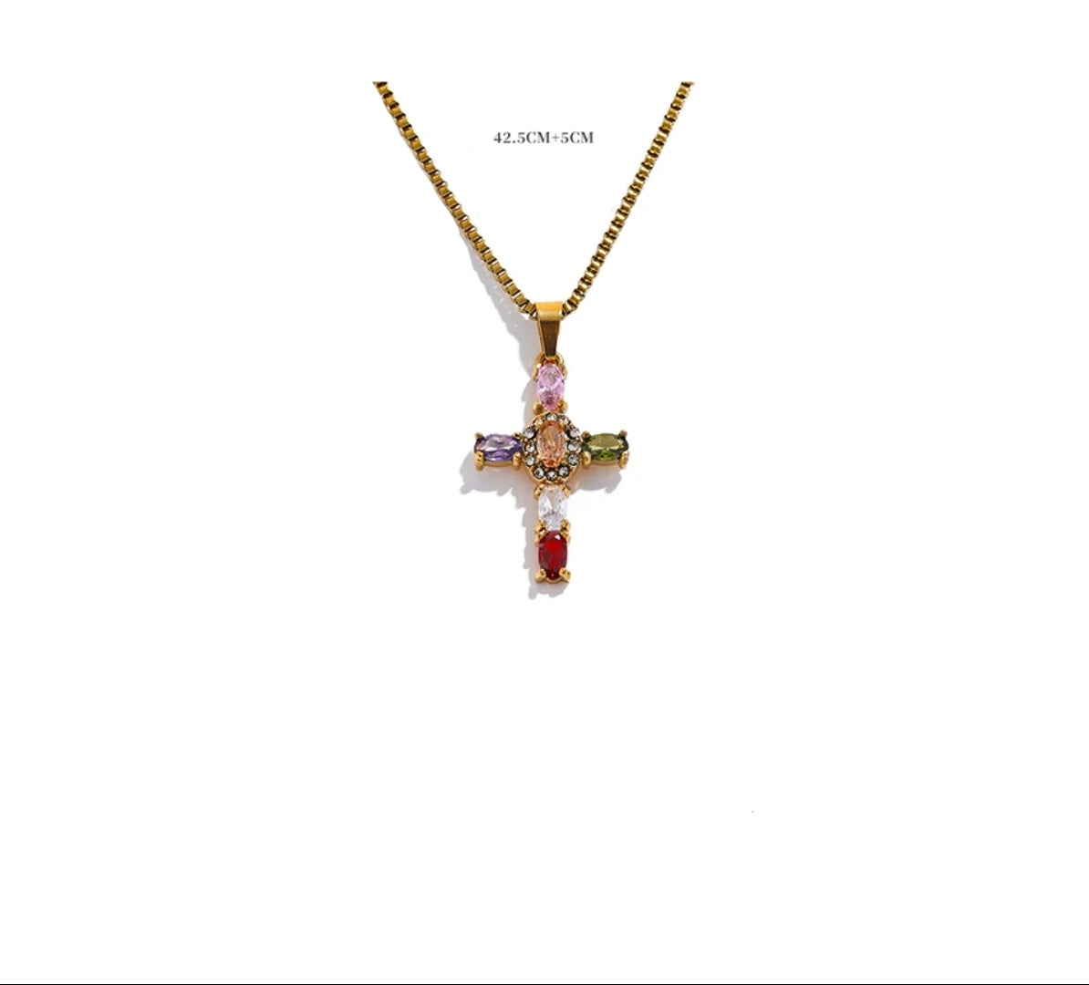 Colar Cruz Zircônia Colorida