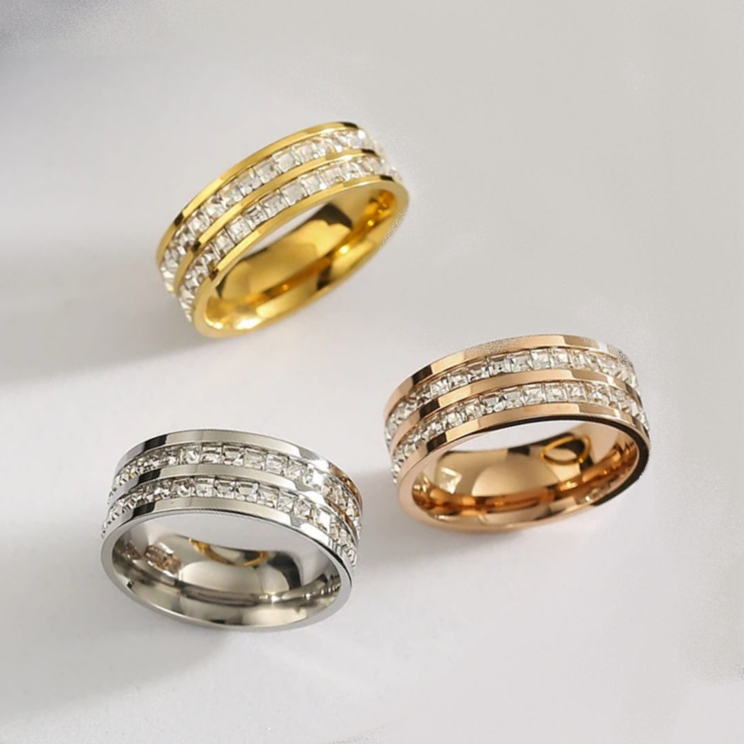 Anel Luxo Cravejado Duo Zircônia