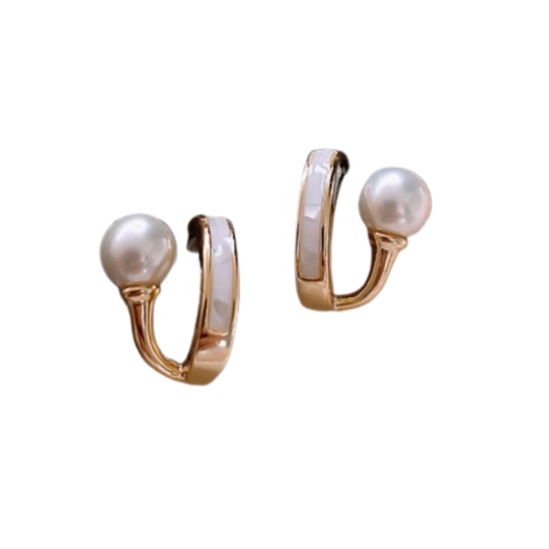 Brinco Argola Minimalista Pérola e Resina Branca