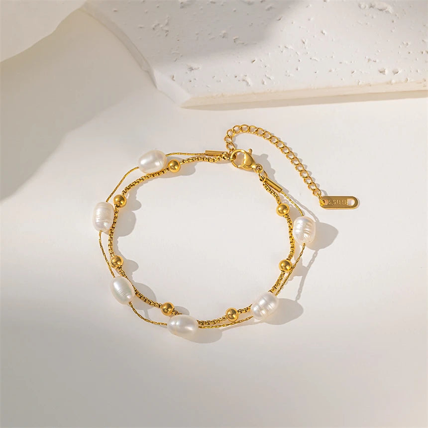 Pulseira Pérola Corrente Dupla
