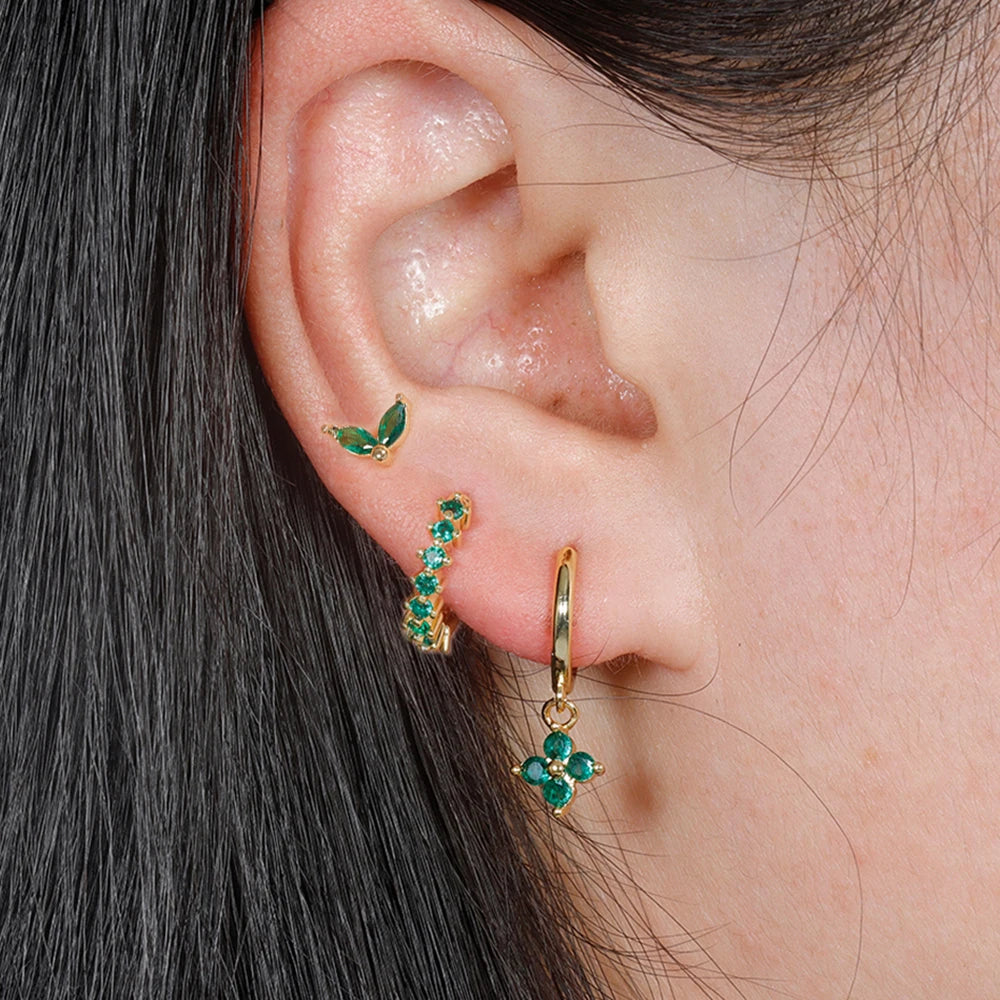 Brinco Argolas Pingente Flor Cravejada Zircônia Colorida Três Peças