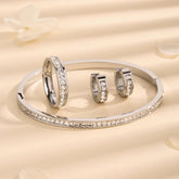 Conjunto Brinco, Pulseira e Anel Luxo Cravejado Zircônia