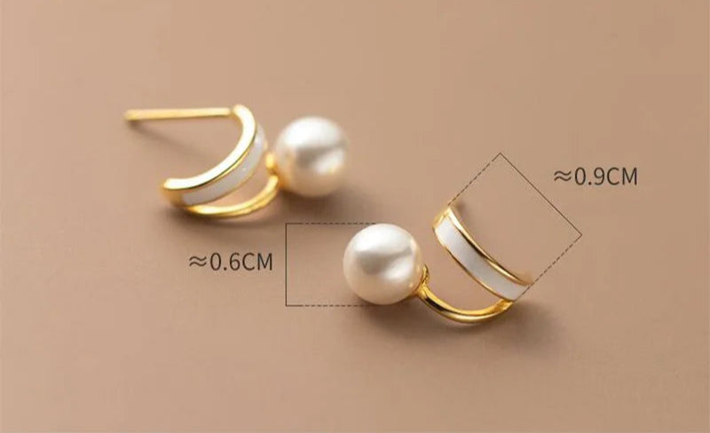 Brinco Argola Minimalista Pérola e Resina Branca
