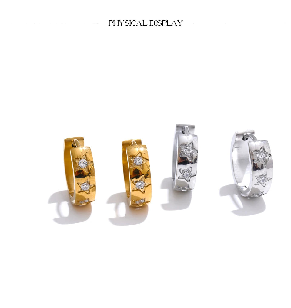 Brinco Argola Delicada Estrelas em Zircônia