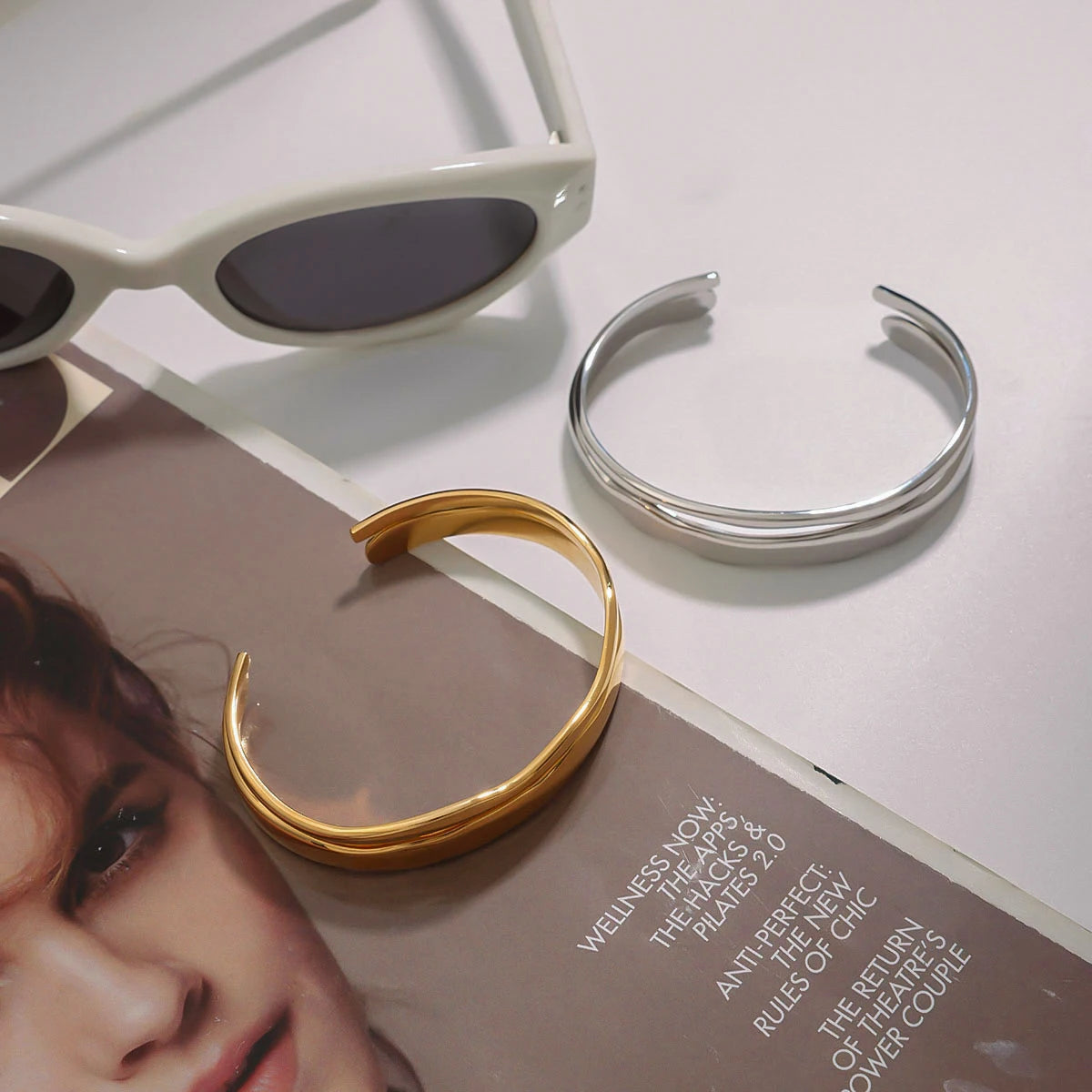 Pulseira Duo Ondas assimétricas Banho Ouro 18K