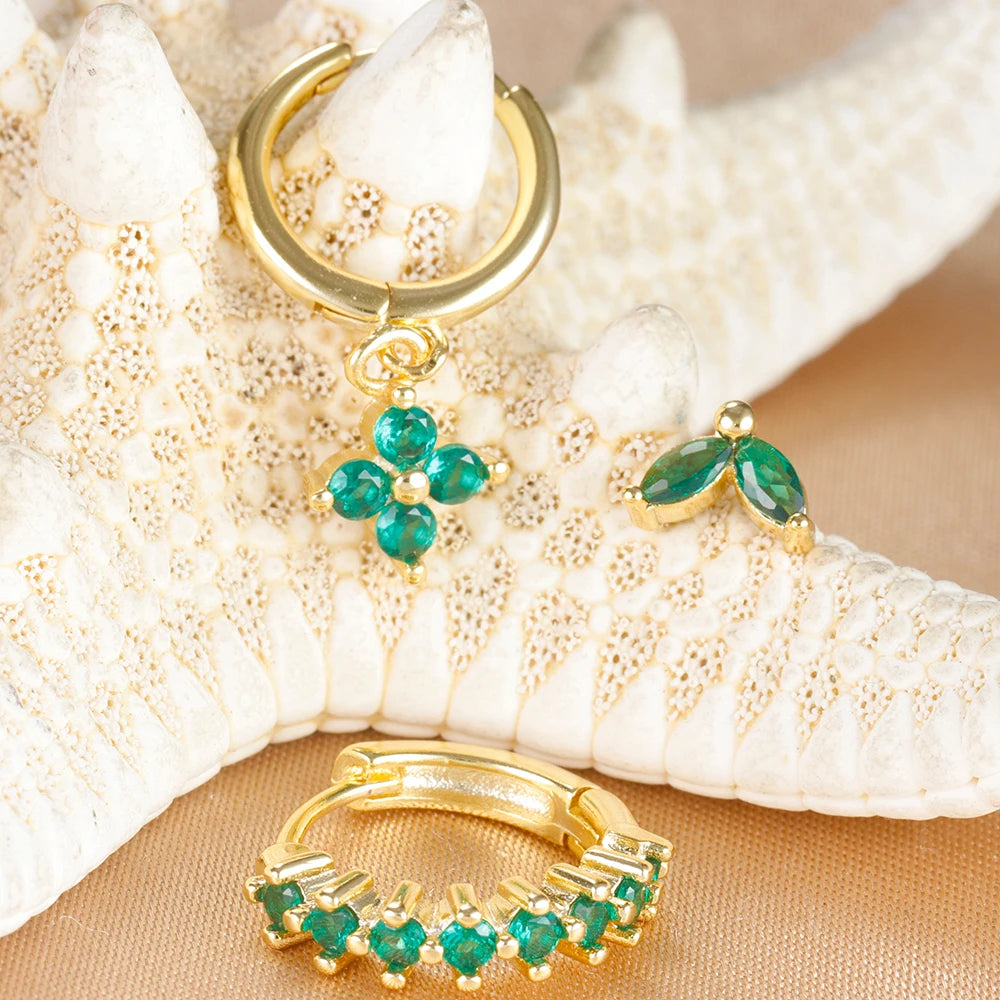 Brinco Argolas Pingente Flor Cravejada Zircônia Colorida Três Peças