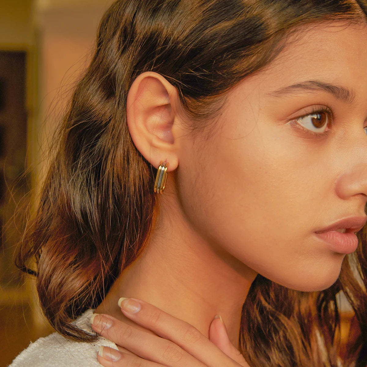 Brinco Argola Quadrada Camadas Bicolor Prata e Dourado