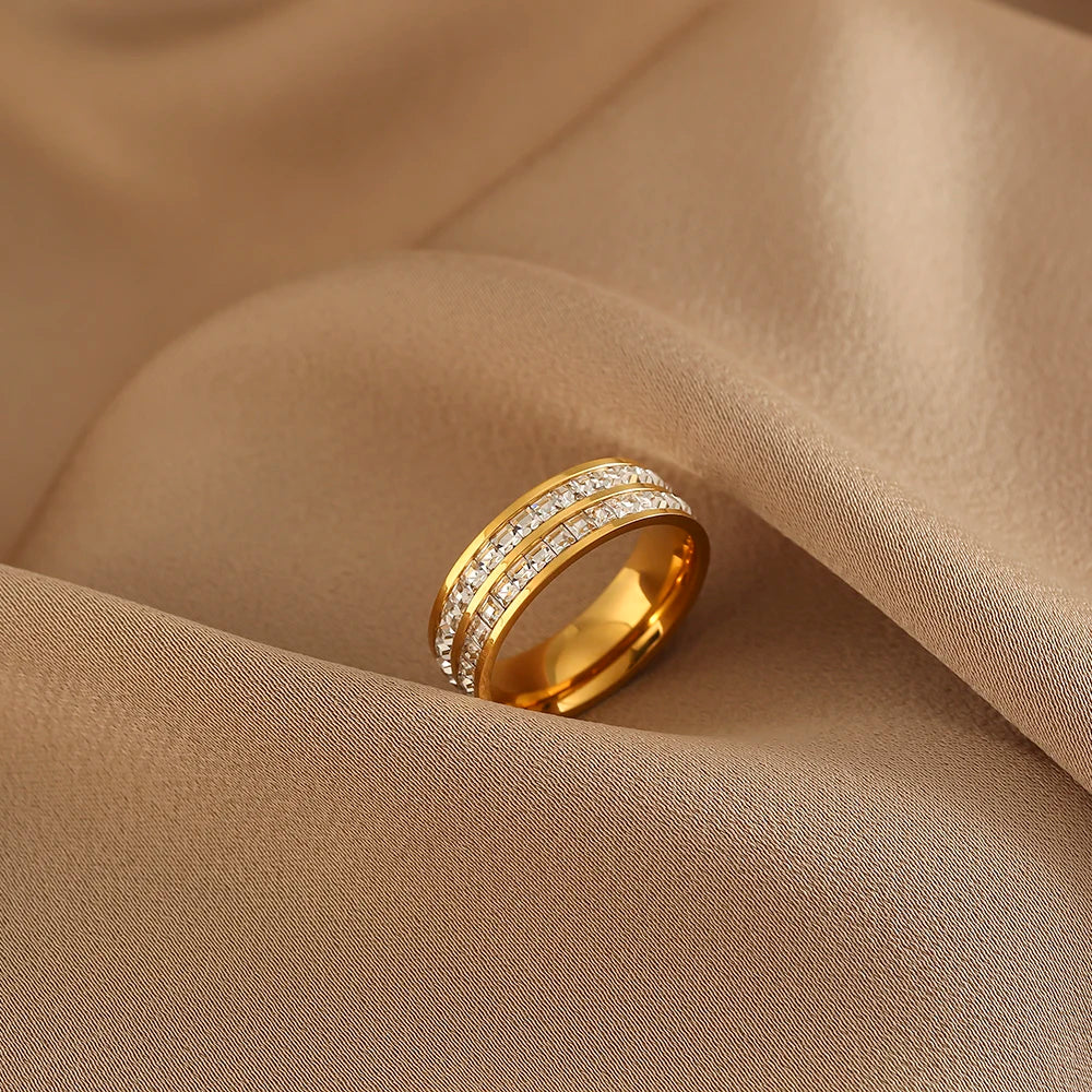 Anel Luxo Cravejado Duo Zircônia