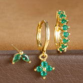 Brinco Argolas Pingente Flor Cravejada Zircônia Colorida Três Peças