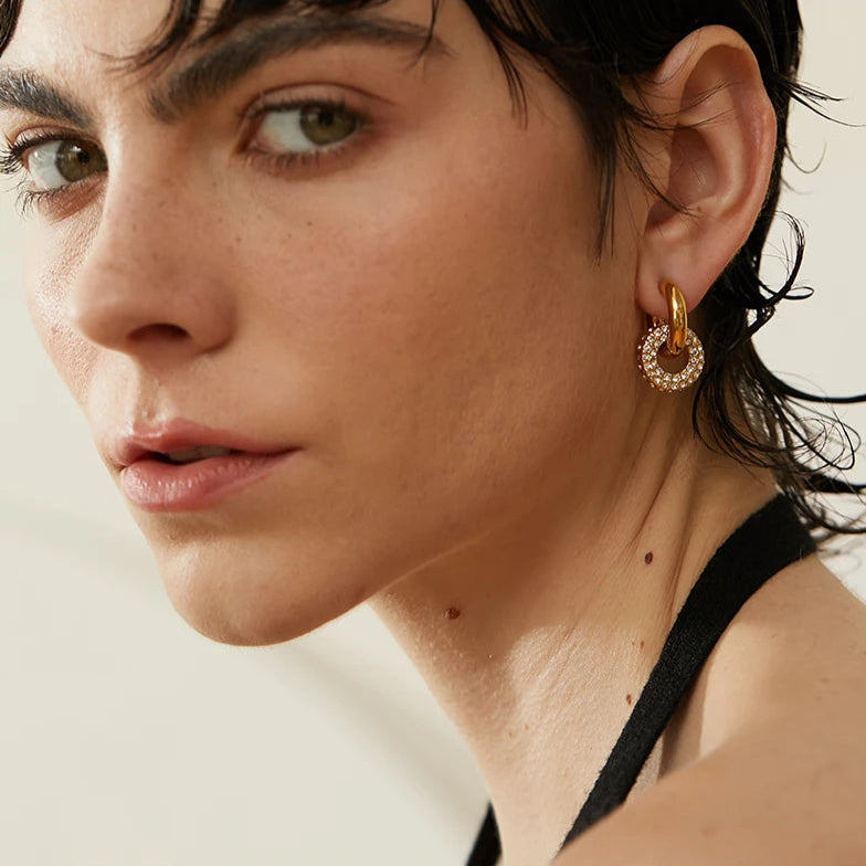 Brinco Argola Delicada Dupla com Zircônia