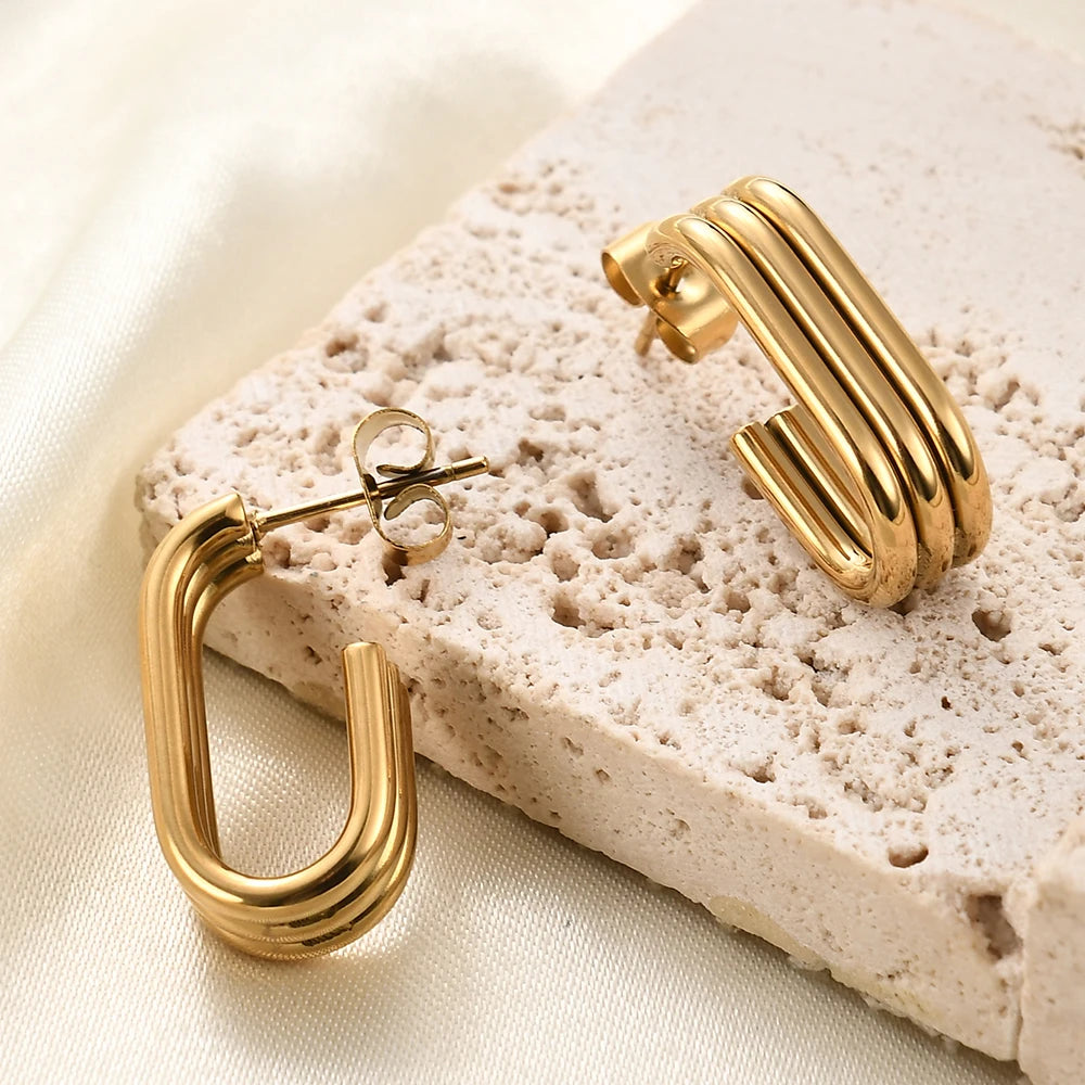 Brinco Argola Quadrada Três Camadas