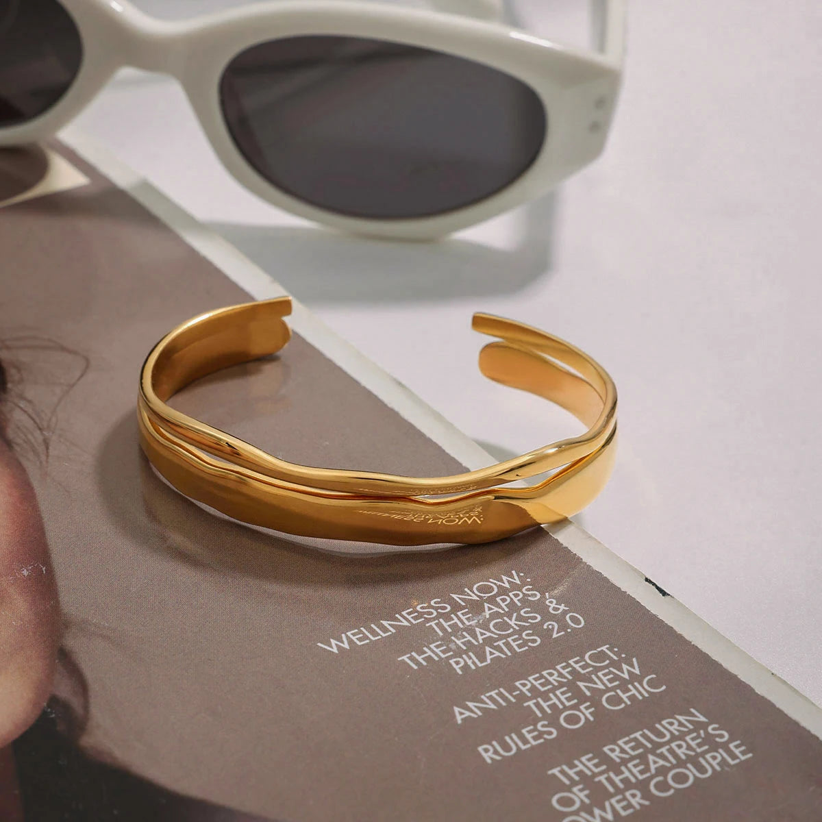 Pulseira Duo Ondas assimétricas Banho Ouro 18K