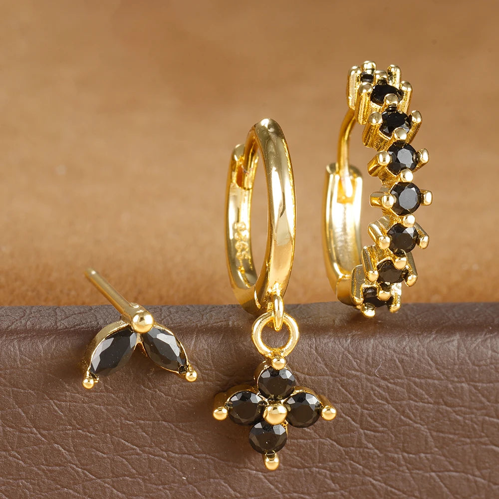 Brinco Argolas Pingente Flor Cravejada Zircônia Colorida Três Peças