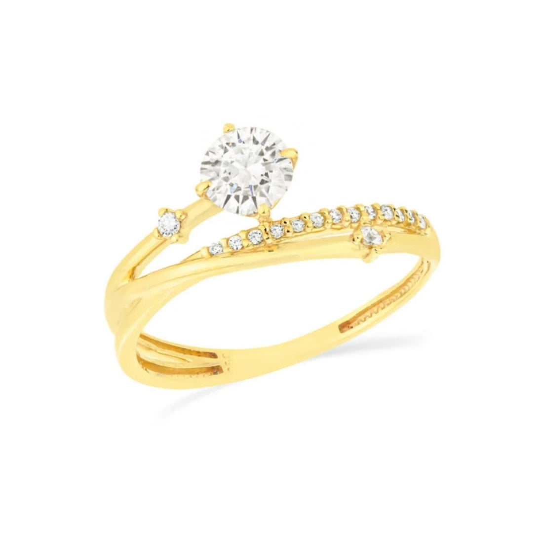 Anel Aliança Solitária Pedra Moissanite Banhado a Ouro 18K
