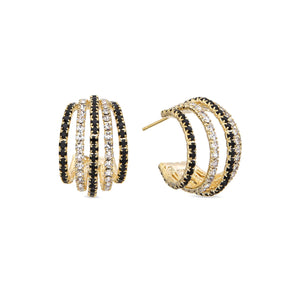 Brinco Argola C Cravejado Zircônia Bicolor Preto e Branco