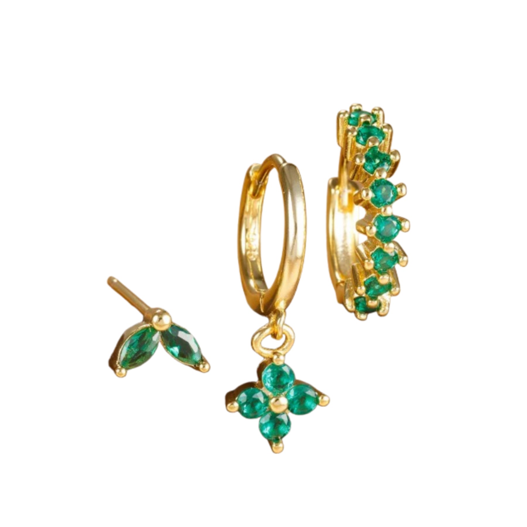 Brinco Argolas Pingente Flor Cravejada Zircônia Colorida Três Peças