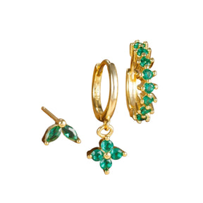 Brinco Argolas Pingente Flor Cravejada Zircônia Colorida Três Peças