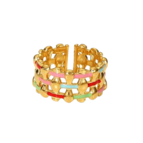 Anel Trançado Colorido Ajustável Banhado a Ouro 18k