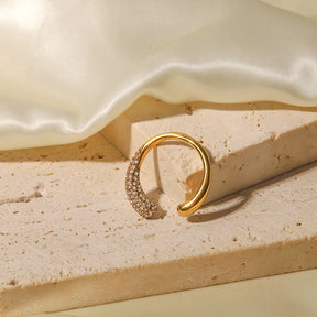 Anel Gotas Cravejado Ajustável Banhado a Ouro 18K