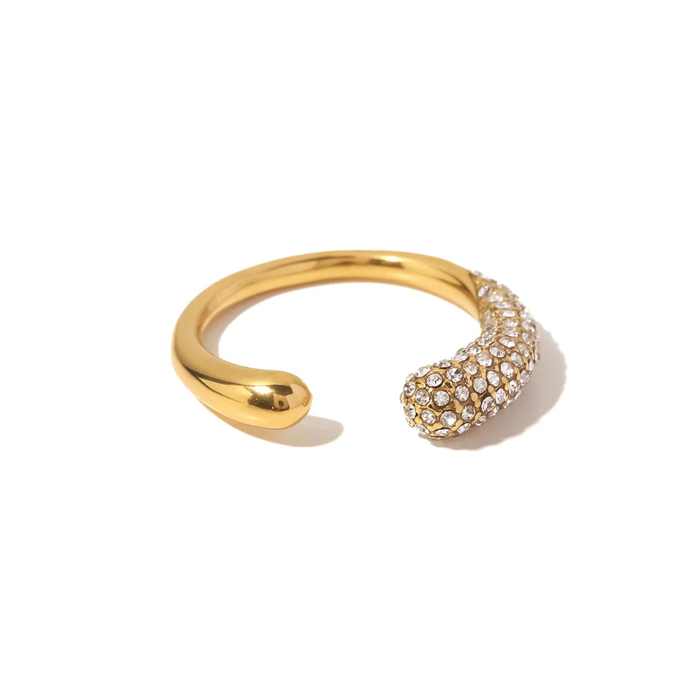 Anel Gotas Cravejado Ajustável Banhado a Ouro 18K