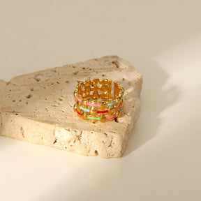 Anel Trançado Colorido Ajustável Banhado a Ouro 18k