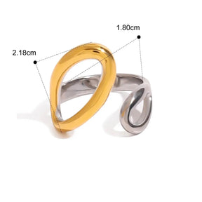 Anel Assimétrico Bicolor Ajustável Banhado a Ouro 18K