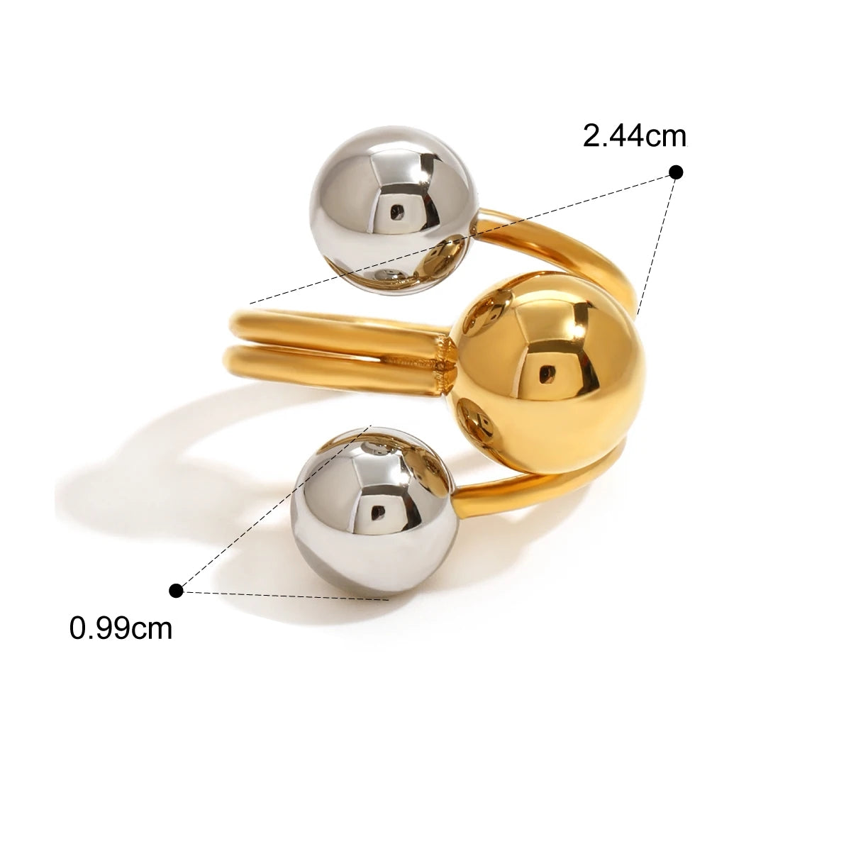 Anel Bolas Assimétricas Bicolor Ajustável