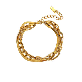 Pulseira Corrente Tripla Texturas Banhada a Ouro 18K