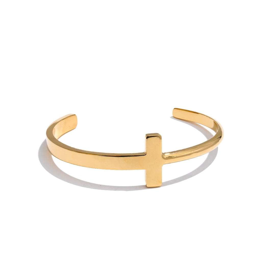 Pulseira Cruz Lisa Banhada a Ouro 18K