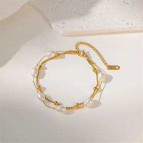 Pulseira Pérola Corrente Dupla