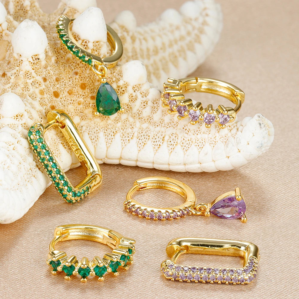 Brinco Argola Gota Três Peças Zircônia Colorida