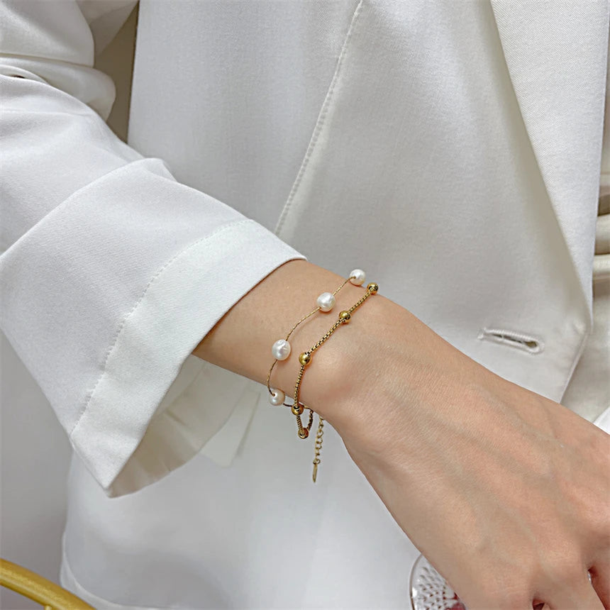 Pulseira Pérola Corrente Dupla