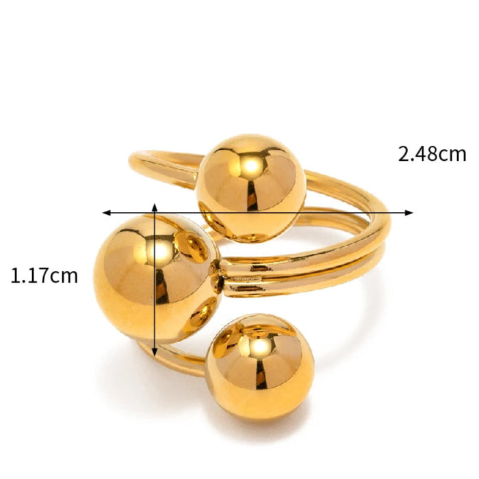 Anel Bolas Assimétricas Ajustável Banhado a Ouro 18K