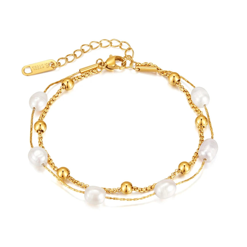Pulseira Pérola Corrente Dupla