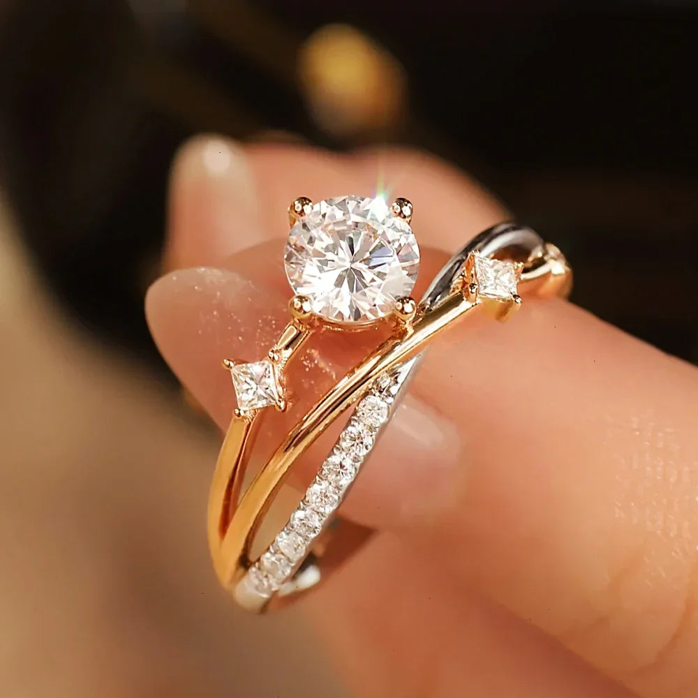 Anel Aliança Solitária Pedra Moissanite Banhado a Ouro 18K