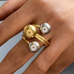 Anel Bolas Assimétricas Bicolor Ajustável