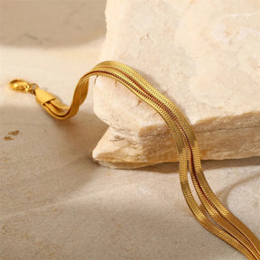 Pulseira Corrente Tripla Lisa Banhada a Ouro 18K