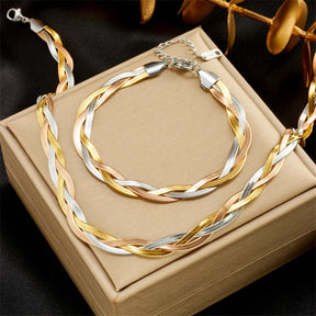 Conjunto Colar e Pulseira Trançado