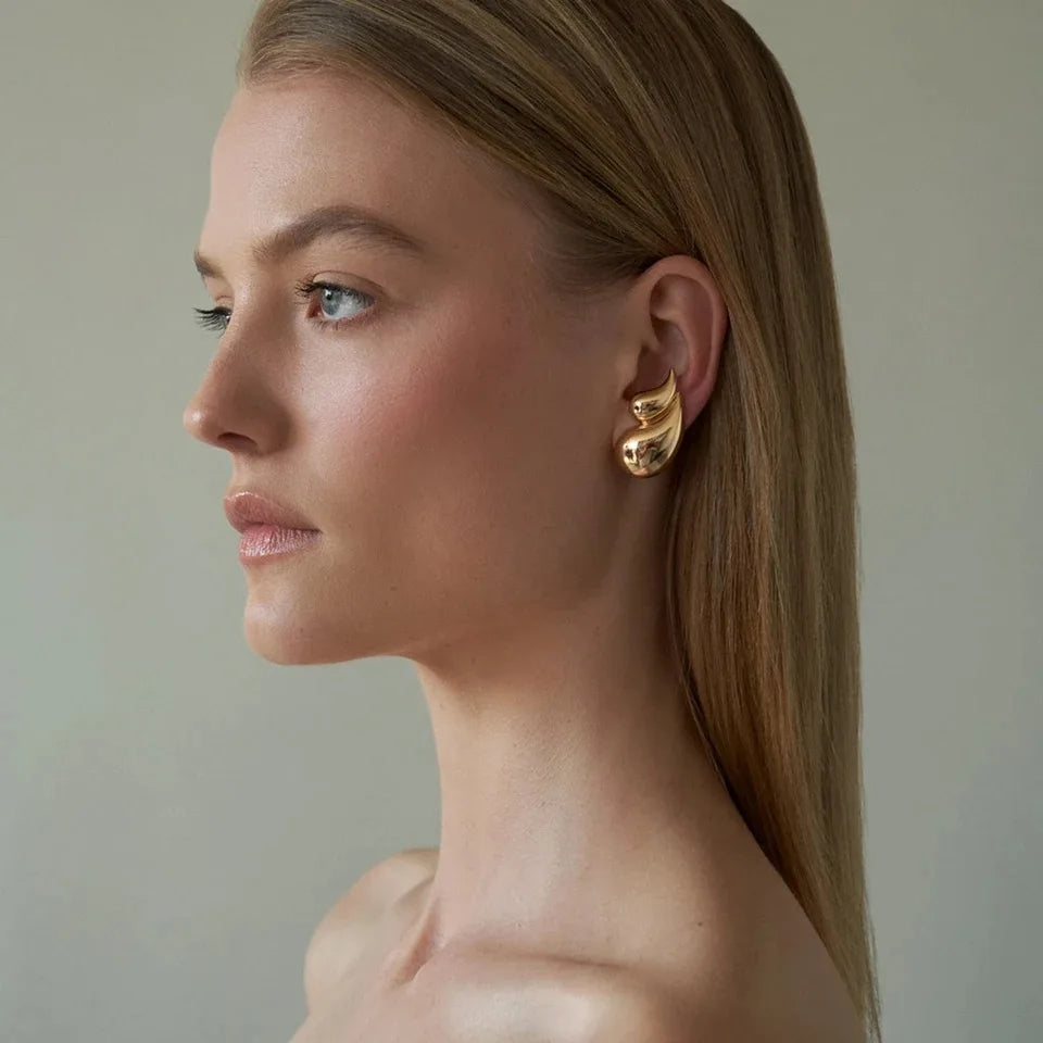 Brinco Gota Vírgula Duo Banhado a Ouro 18K