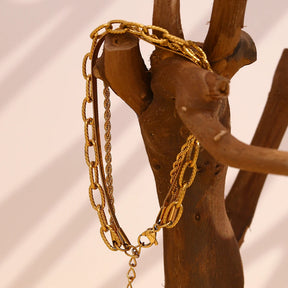 Pulseira Corrente Tripla Texturas Banhada a Ouro 18K