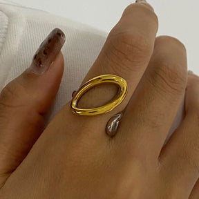 Anel Assimétrico Bicolor Ajustável Banhado a Ouro 18K