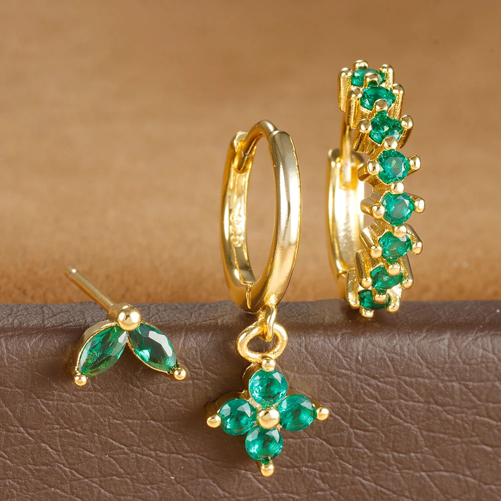 Brinco Argolas Pingente Flor Cravejada Zircônia Colorida Três Peças