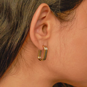 Brinco Argola Quadrada Camadas Bicolor Prata e Dourado