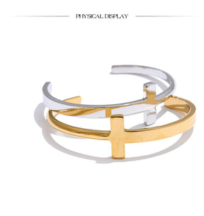 Pulseira Cruz Lisa Banhada a Ouro 18K