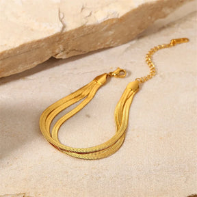 Pulseira Corrente Tripla Lisa Banhada a Ouro 18K