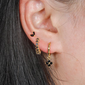 Brinco Argolas Pingente Flor Cravejada Zircônia Colorida Três Peças