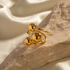Anel Bolas Assimétricas Ajustável Banhado a Ouro 18K