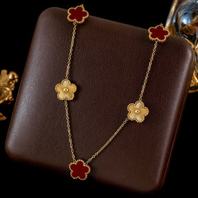 Conjunto Trevo Flor de Ameixa Colar, Brinco e Pulseira
